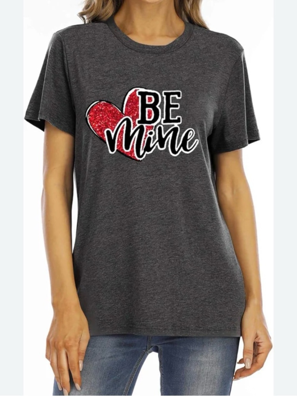 Gray "Be Mine" Heart Graphic Tee size L